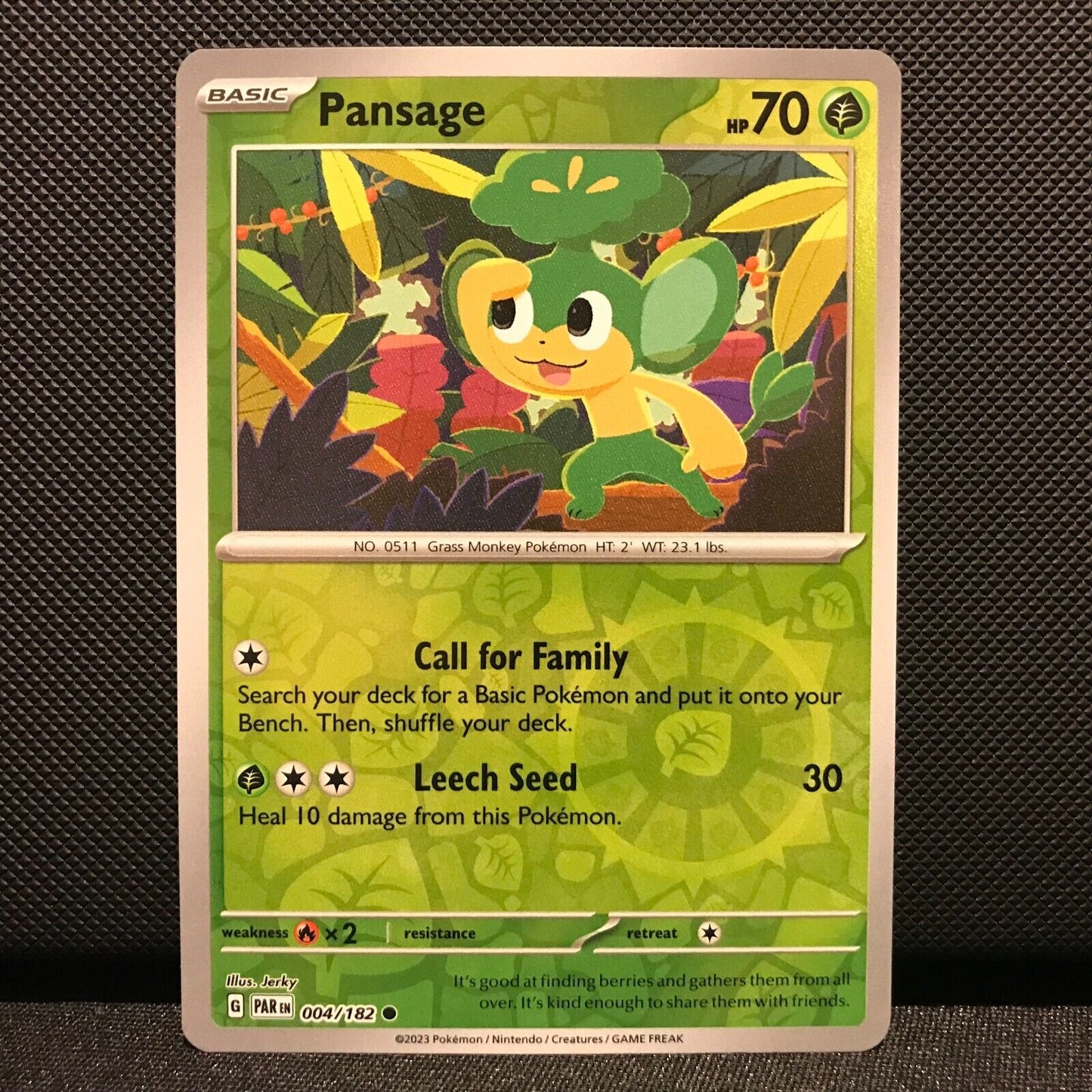 Pansage Reverse Holo 004/182 - Paradox Rift Pokemon Card - NM/Mint