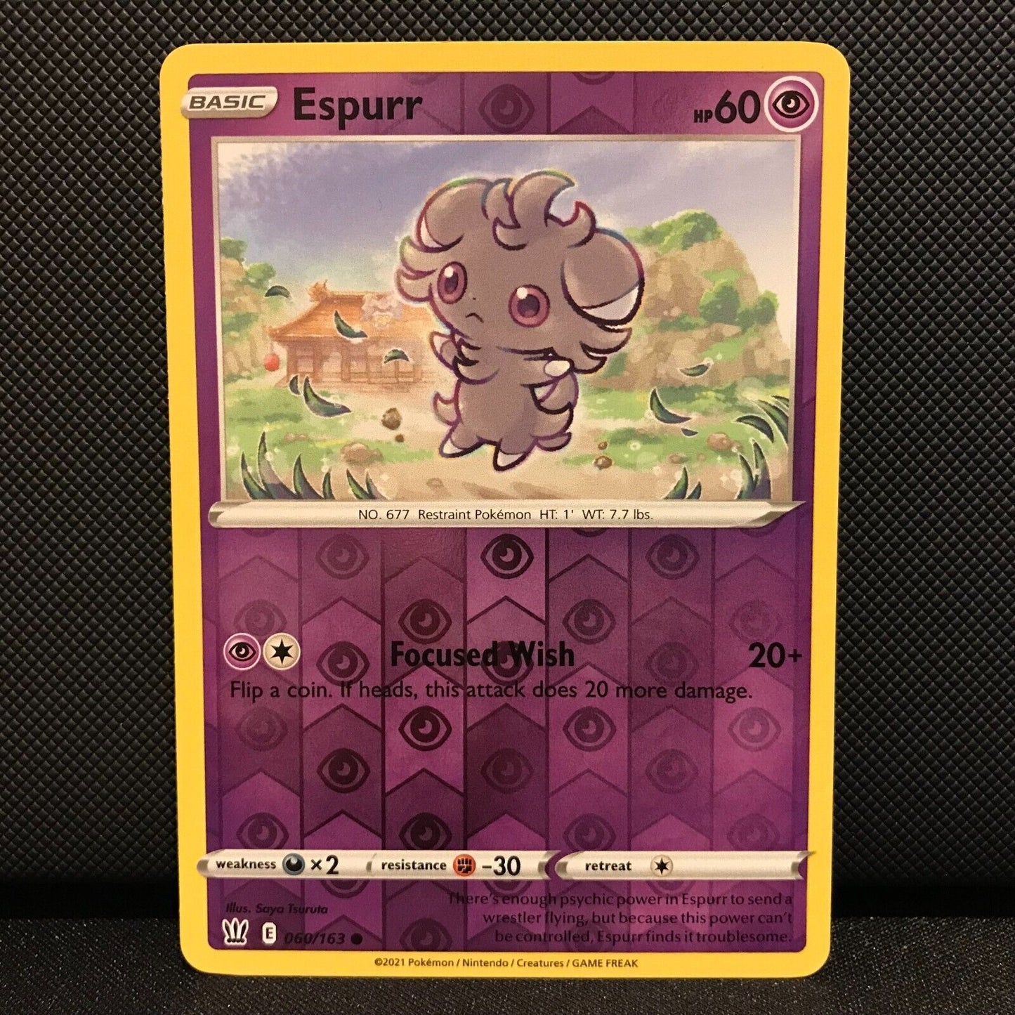 Espurr Reverse Holo 60/163 - Battle Styles Pokemon Card - NM/Mint