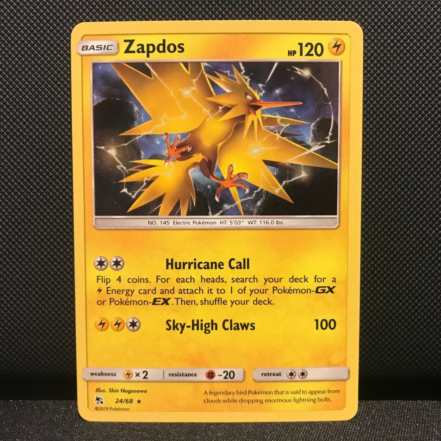Zapdos Holo 24/68 -Hidden Fates Pokemon Card - NM/Mint