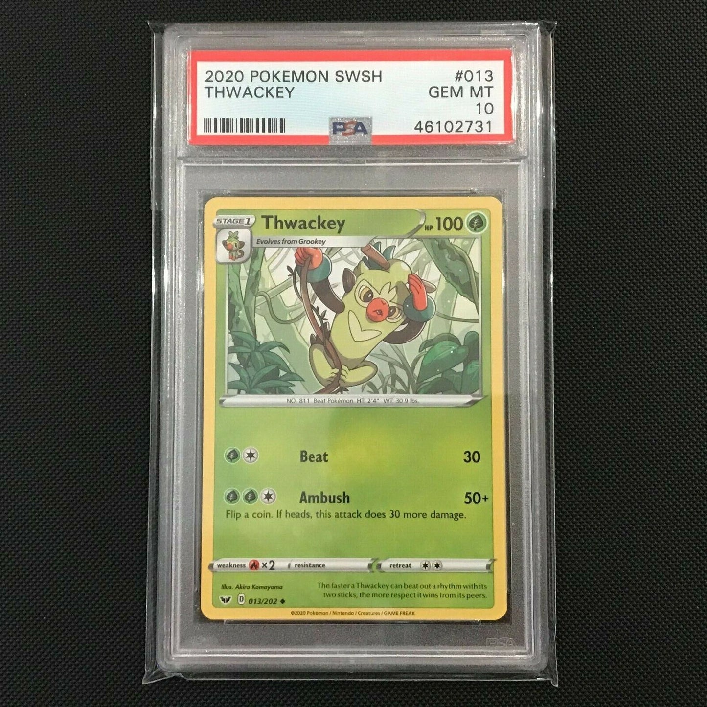 PSA 10 - Thwackey 13/202 - Sword & Shield Pokemon Card