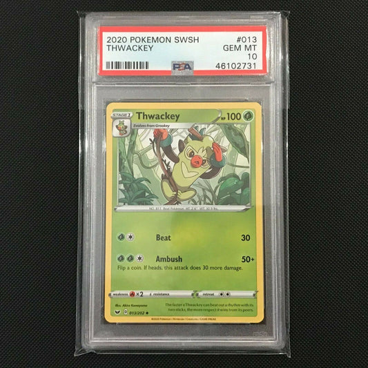 PSA 10 - Thwackey 13/202 - Sword & Shield Pokemon Card