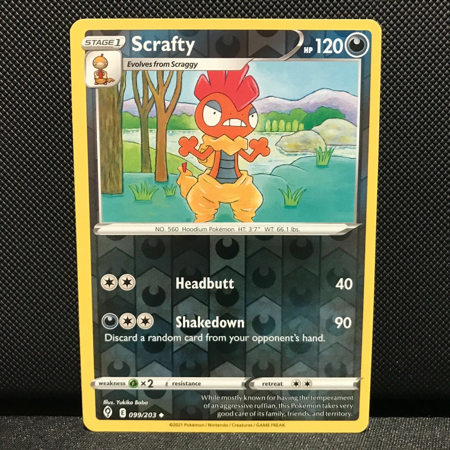 Scrafty Reverse Holo 99/203 - Evolving Skies Pokemon Card - NM/Mint
