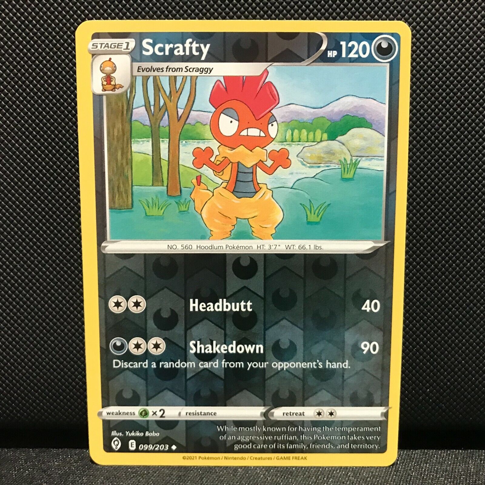 Scrafty Reverse Holo 99/203 - Evolving Skies Pokemon Card - NM/Mint