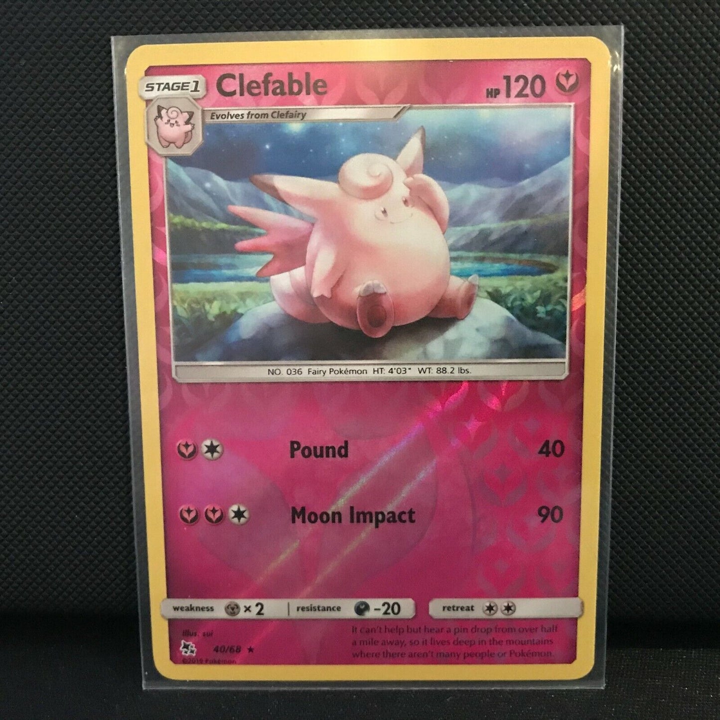 Clefable 40/68 Reverse Holo - Hidden Fates Pokemon Card - NM/Mint