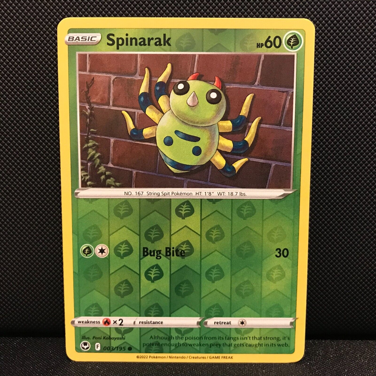 Spinarak Reverse Holo 3/195 - Silver Tempest Pokemon Card - NM/Mint