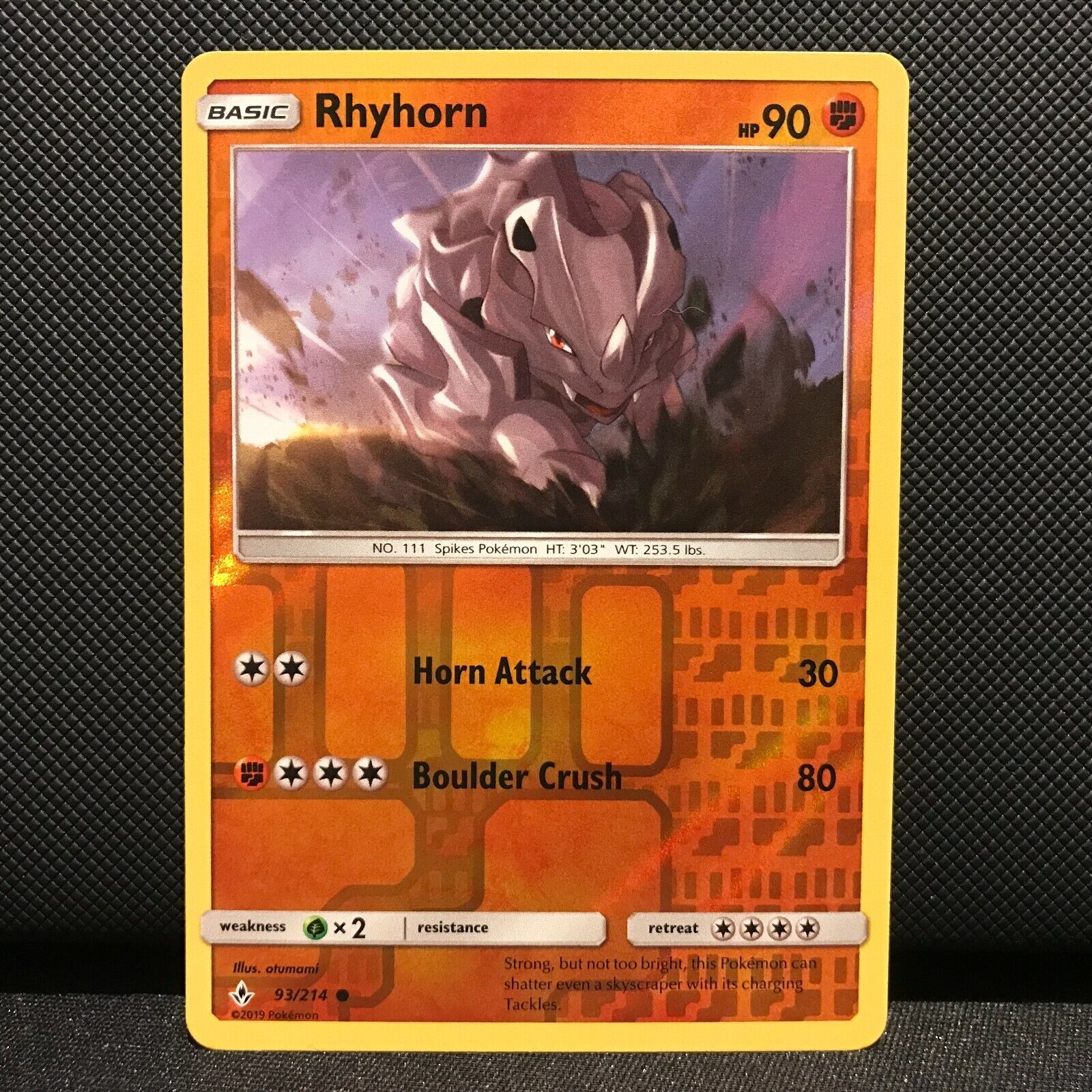 Rhyhorn Reverse Holo 93/214 - Unbroken Bonds Pokemon Card - NM/Mint