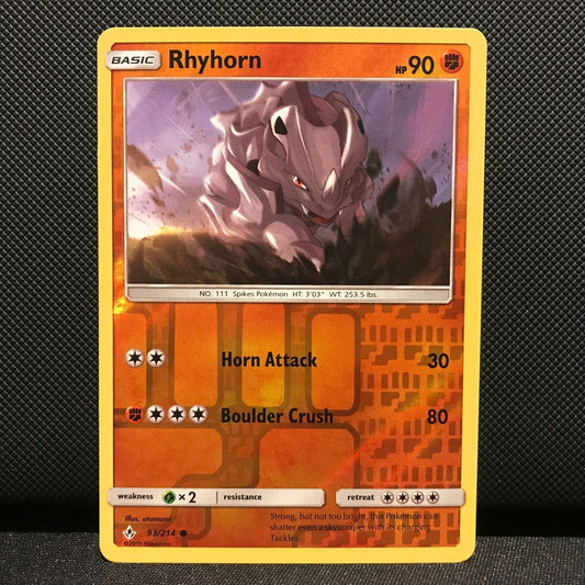 Rhyhorn Reverse Holo 93/214 - Unbroken Bonds Pokemon Card - NM/Mint