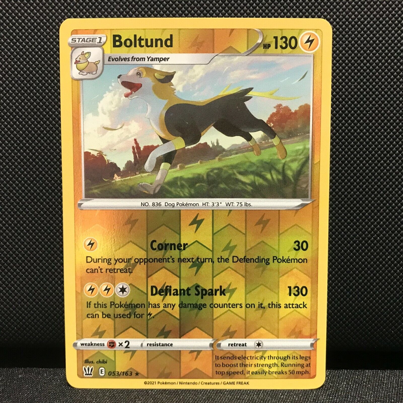 Boltund Reverse Holo 53/163 - Battle Styles Pokemon Card - NM/Mint