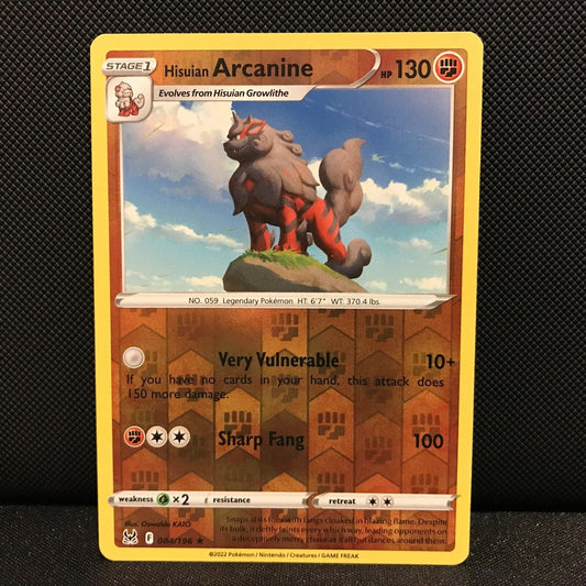 Hisuian Arcanine Reverse Holo 84/196 - Lost Origin Pokemon Card - NM/Mint