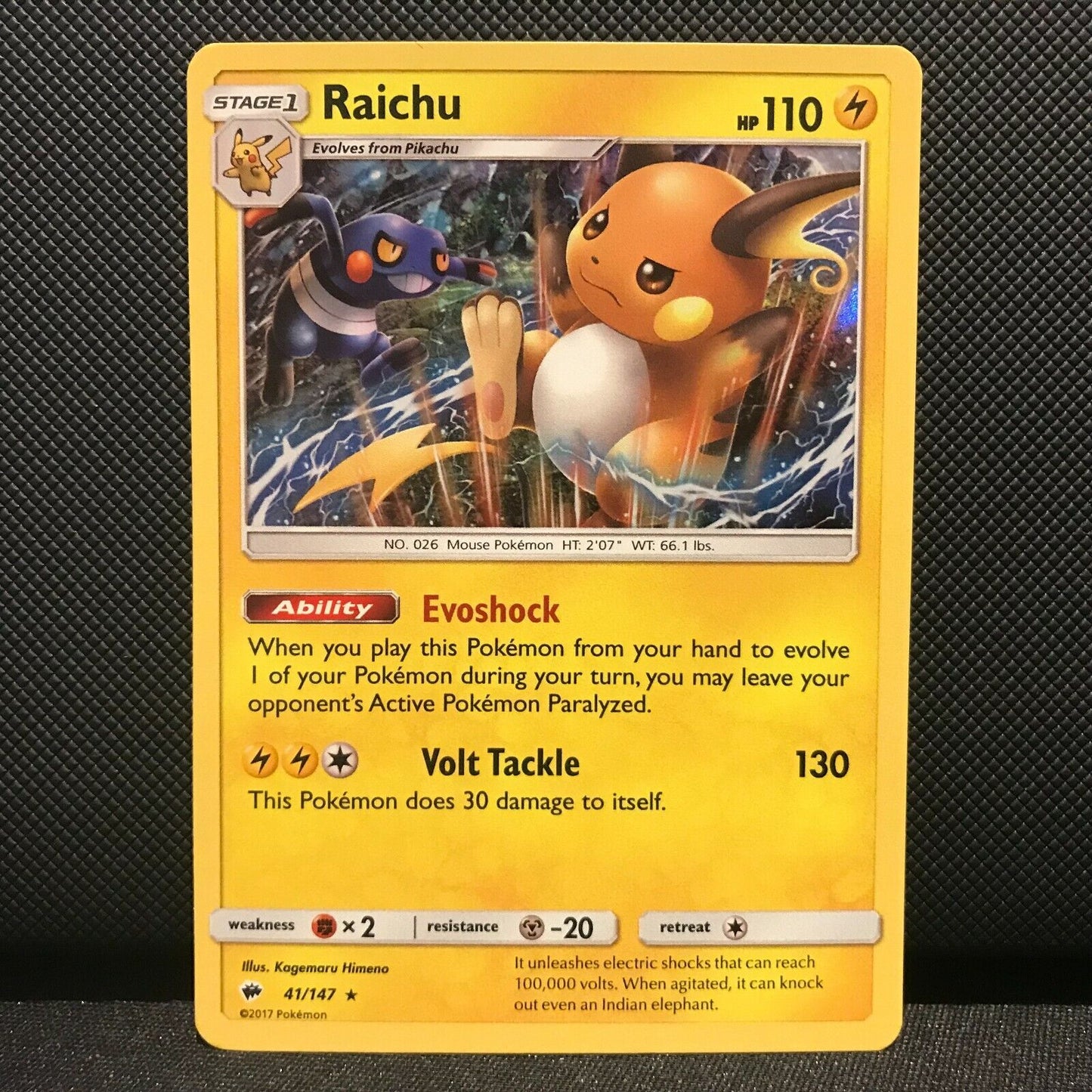 Raichu Holo 41/147- Burning Shadows Pokemon Card - NM/Mint