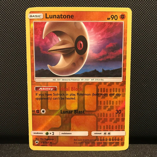 Lunatone Reverse Holo 68/147- Burning Shadows Pokemon Card - NM/Mint