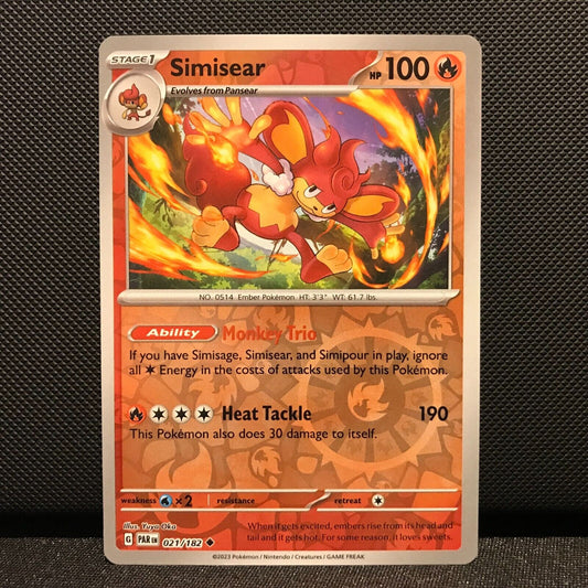 Simisear Reverse Holo 021/182 - Paradox Rift Pokemon Card - NM/Mint