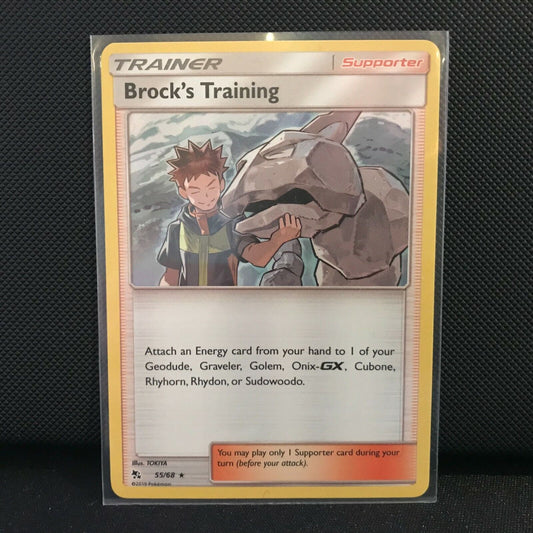 Brock's Training 55/68 - Holo Hidden Fates Pokemon Card - NM/Mint