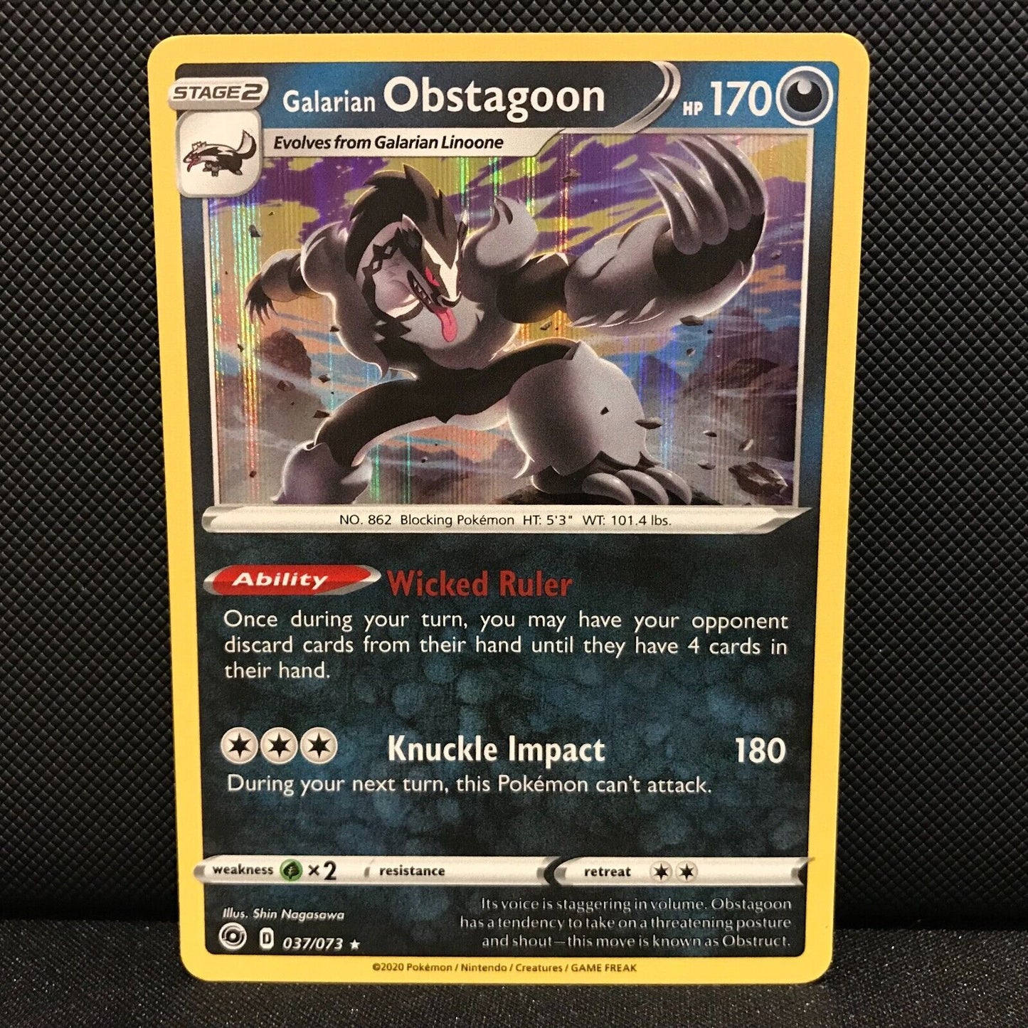 Galarian Obstagoon Holo 37/73 - Champion's Path Pokemon Card - NM/Mint