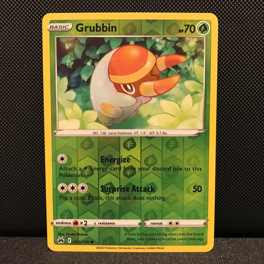 Grubbin Reverse Holo 15/159 - Crown Zenith Pokemon Card - NM/Mint