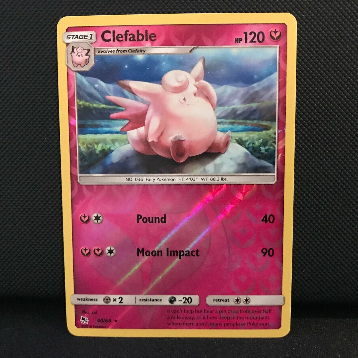 Clefable 40/68 Reverse Holo - Hidden Fates Pokemon Card - NM/Mint