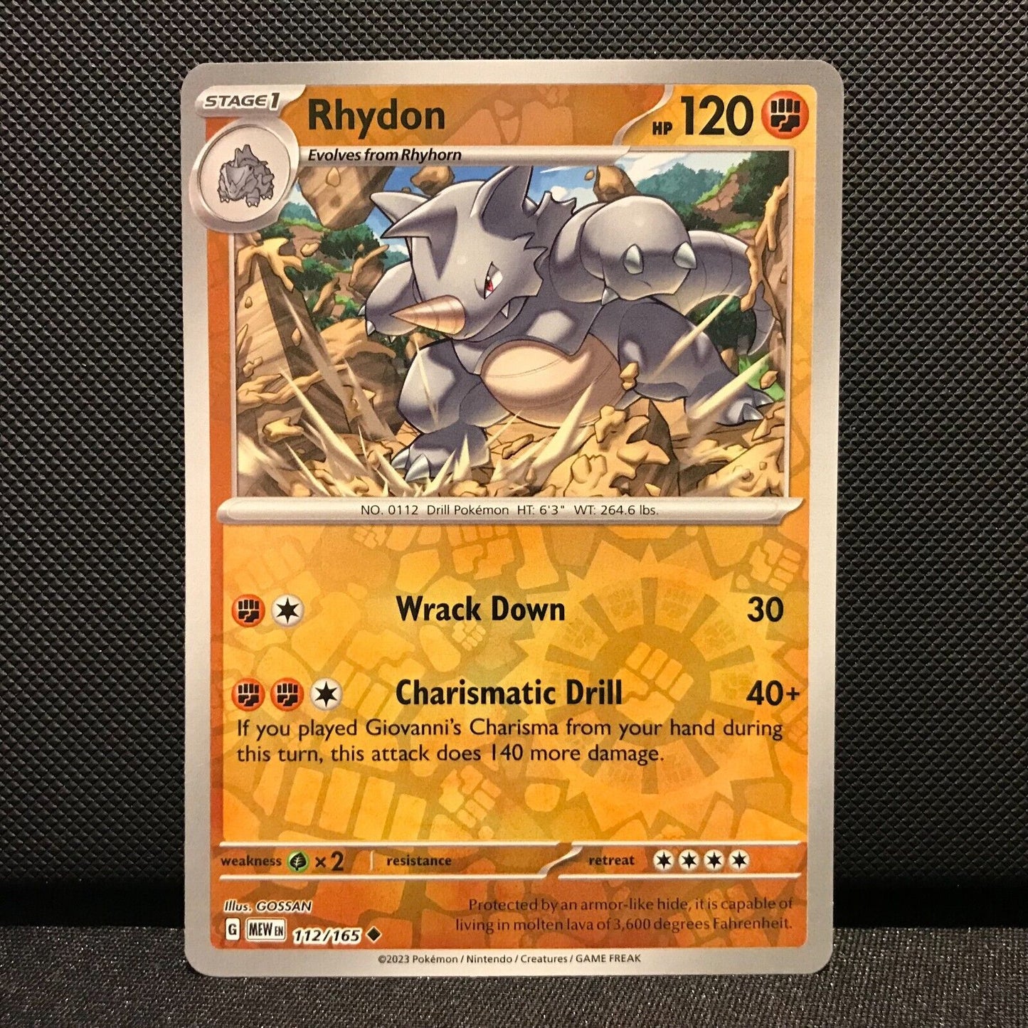 Rhydon Reverse Holo 112/165- Scarlet & Voilet 151 Pokemon Card - NM/Mint
