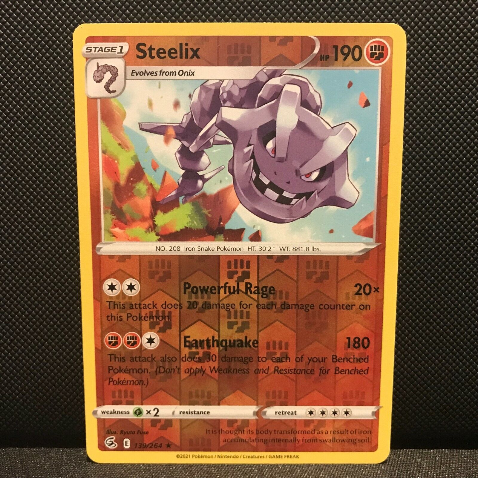 Steelix Reverse Holo 139/264 - Fusion Strike Pokemon Card - NM/Mint