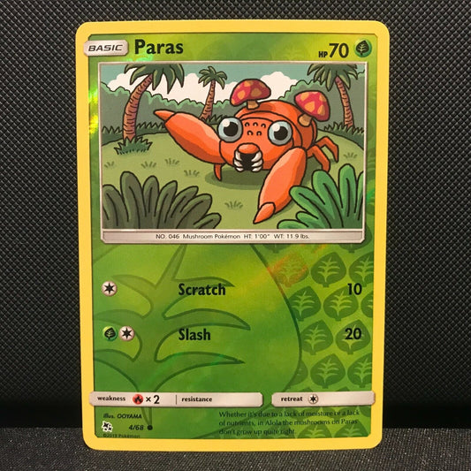 Paras Reverse Holo 4/68 - Hidden Fates Pokemon Card - NM/Mint