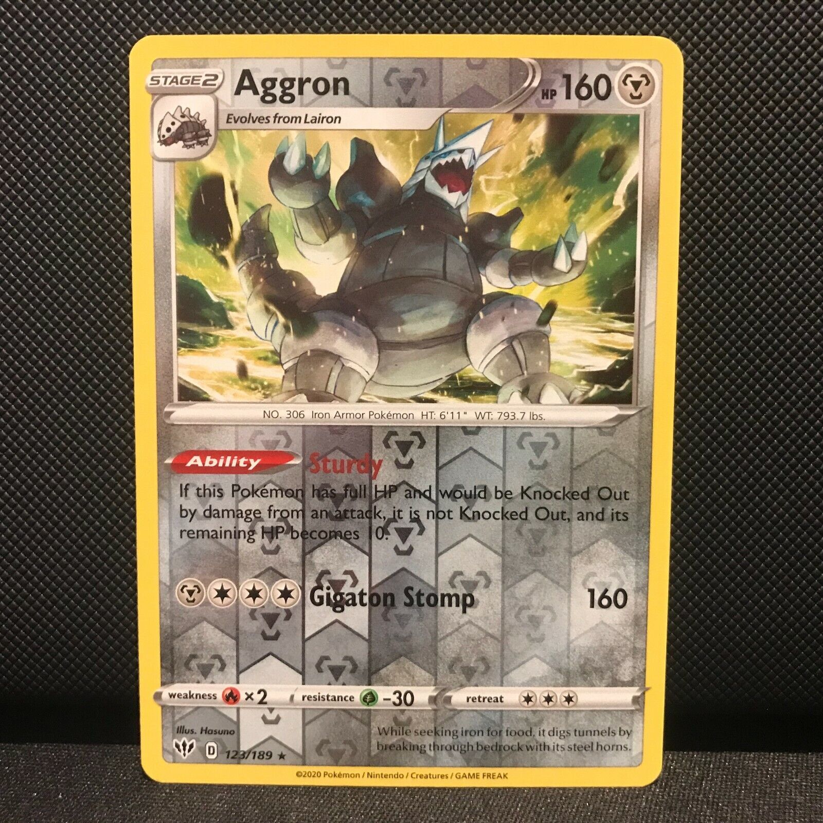 Aggron Reverse Holo 123/189 - Darkness Ablaze Pokemon Card - NM/Mint