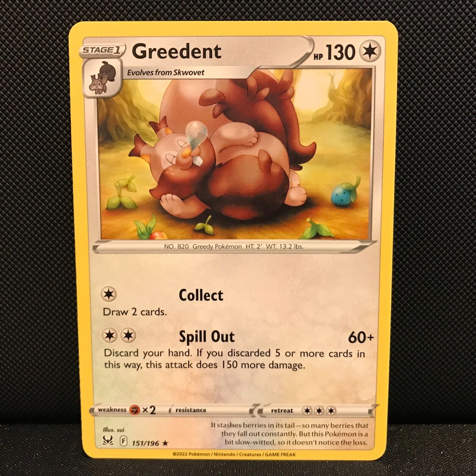 Greedent 151/196 - Lost Origin Pokemon Card - NM/Mint