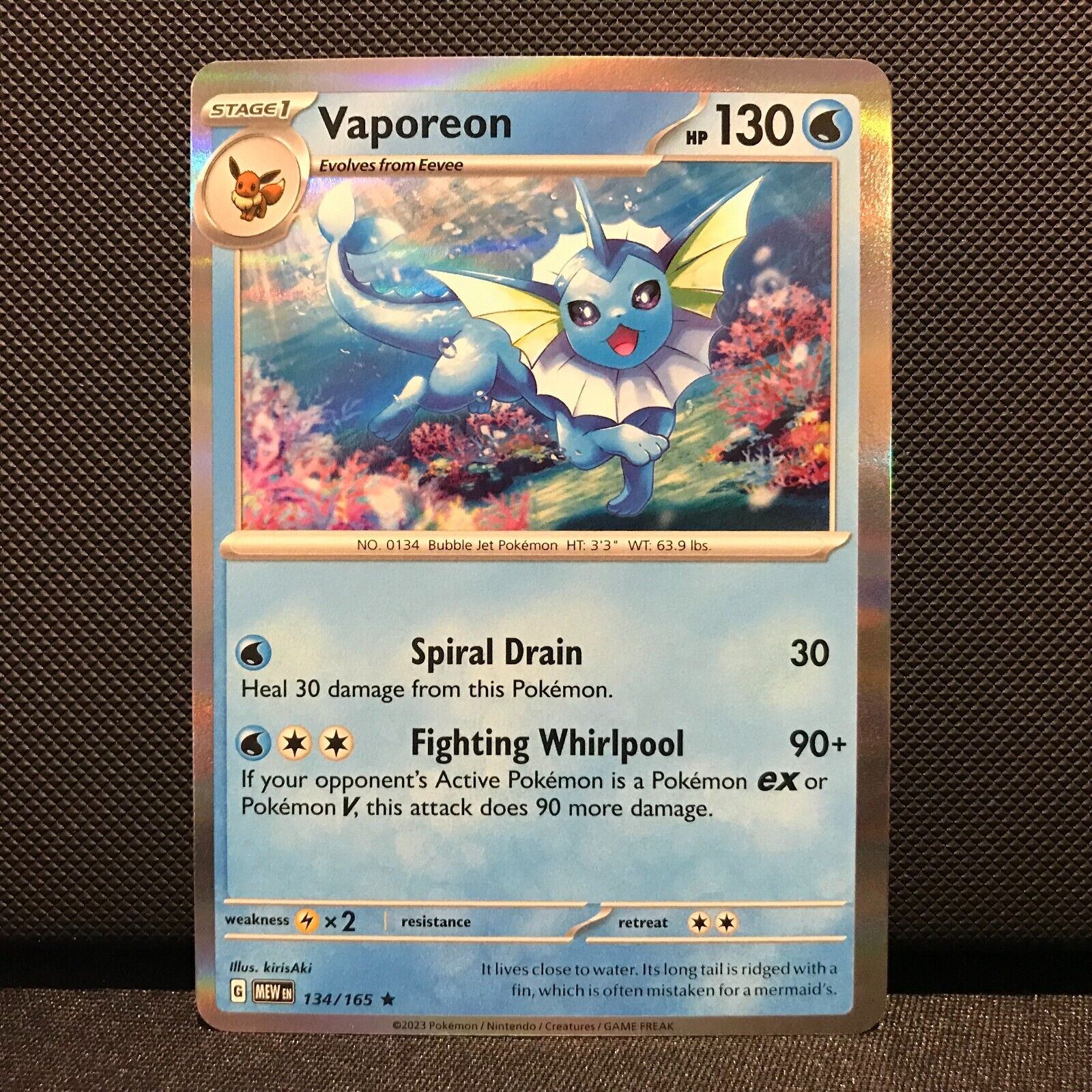 Vaporeon Holo 134/165- Scarlet & Voilet 151 Pokemon Card - NM/Mint