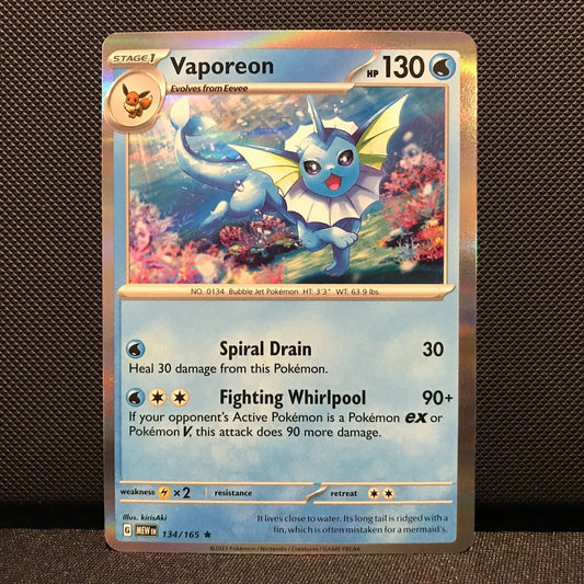 Vaporeon Holo 134/165- Scarlet & Voilet 151 Pokemon Card - NM/Mint