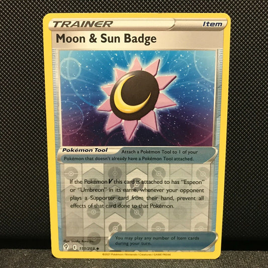 Moon & Sun Badge Reverse Holo 151/203 - Evolving Skies Pokemon Card - NM/Mint