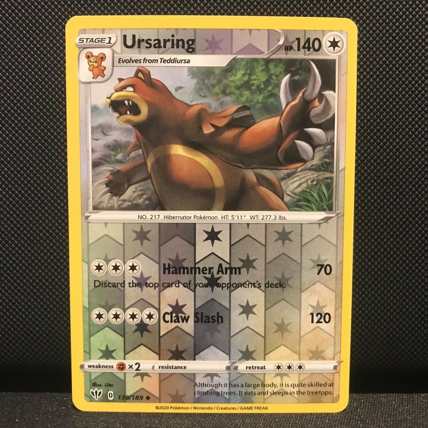 Ursaring Reverse Holo 139/189 - Darkness Ablaze Pokemon Card - NM/Mint