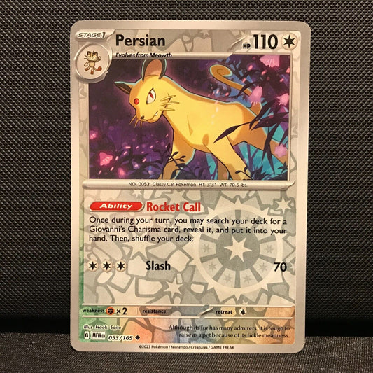 Persian Reverse Holo 053/165- Scarlet & Voilet 151 Pokemon Card - NM/Mint