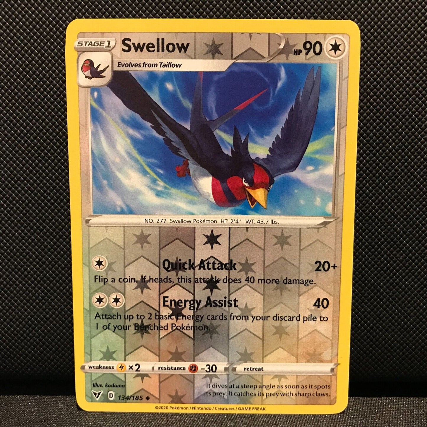 Swellow Reverse Holo 134/185 - Vivid Voltage Pokemon Card - NM/Mint