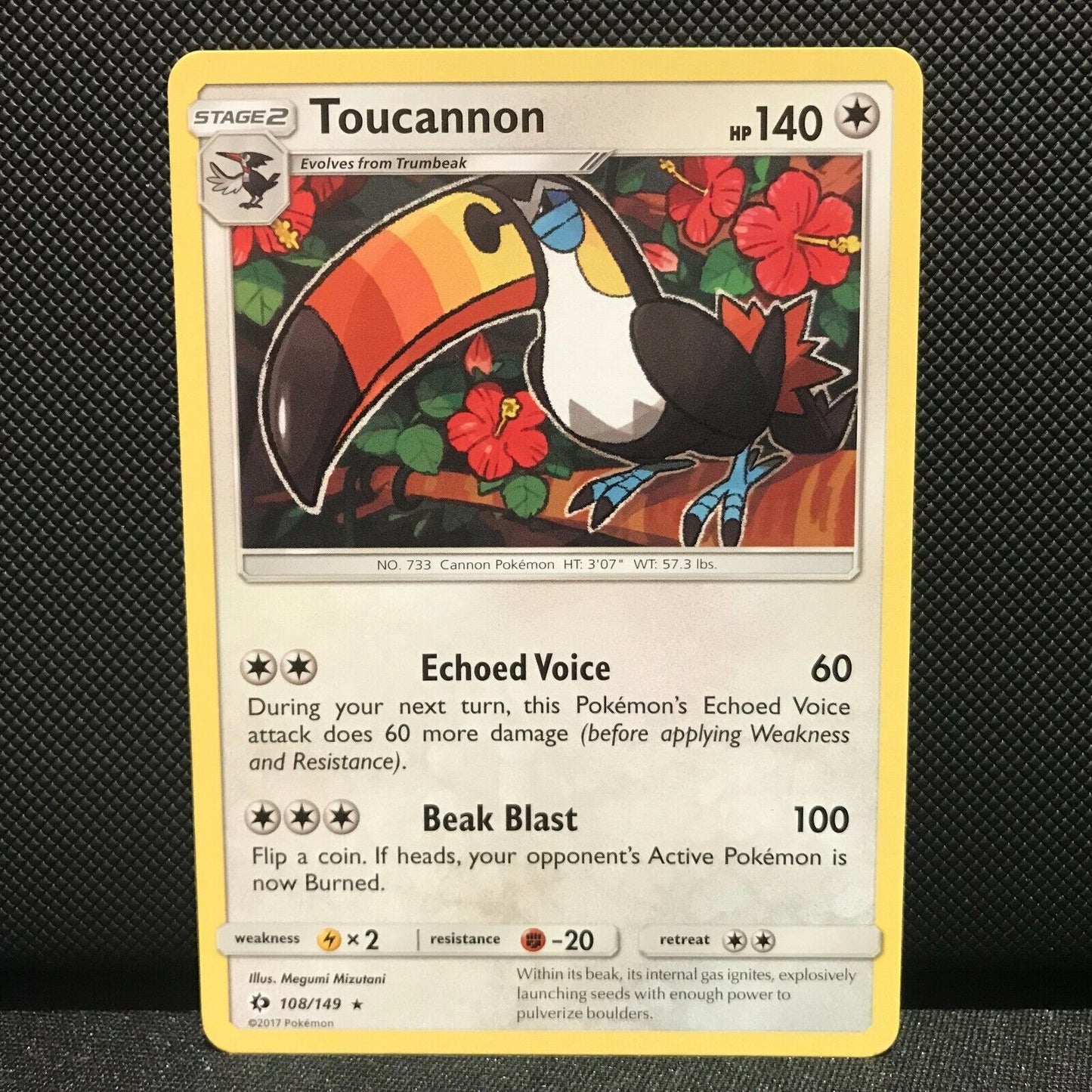 Toucannnon 108/149 - Sun & Moon Base Set Pokemon Card - NM/Mint