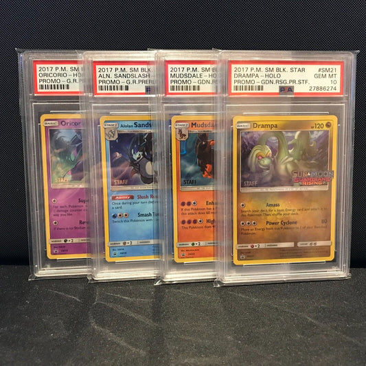 PSA 10 - Staff Stamp SM Guardians Rising Drampa, Mudsdale, Sandslash, Oricorio