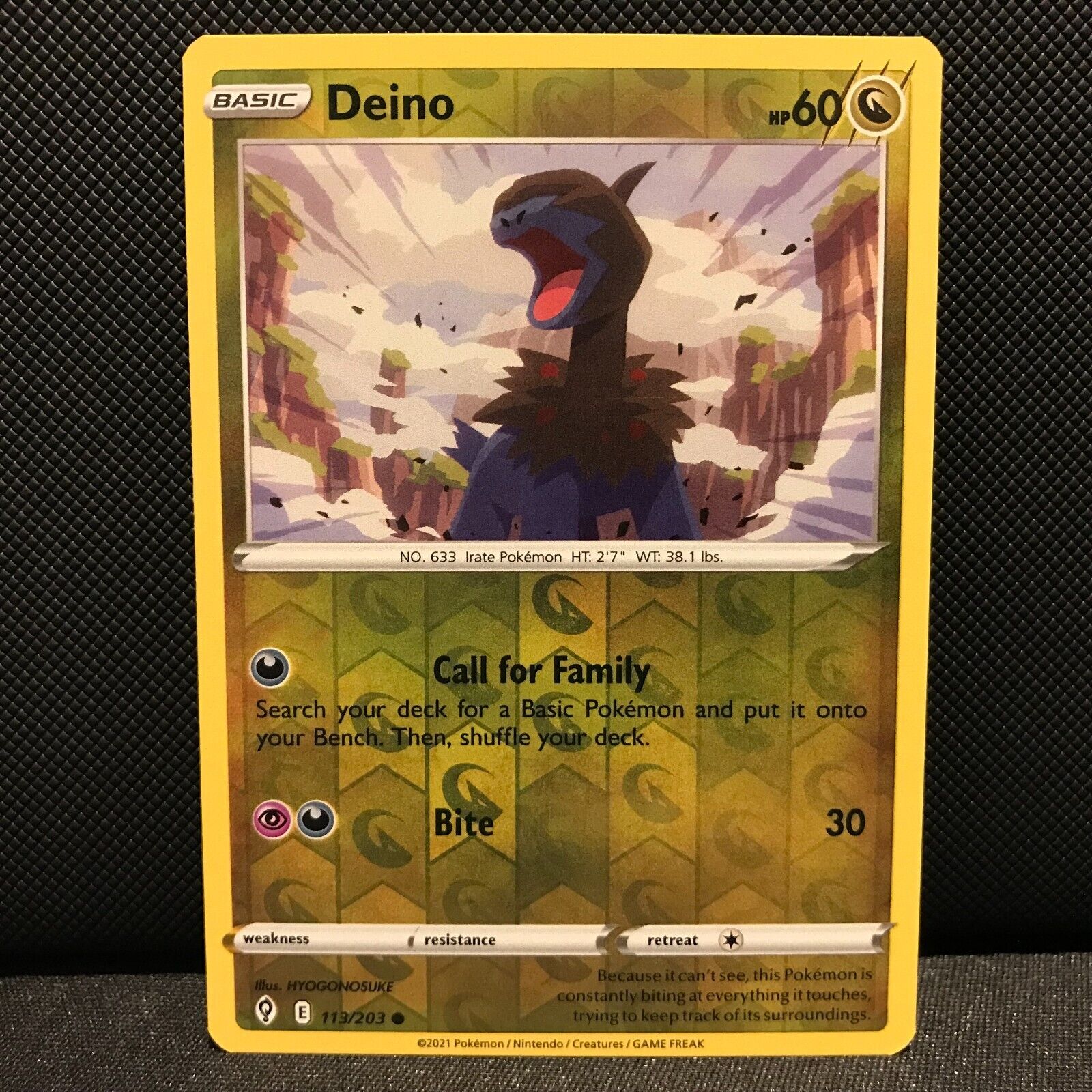 Deino Reverse Holo 113/203 - Evolving Skies Pokemon Card - NM/Mint