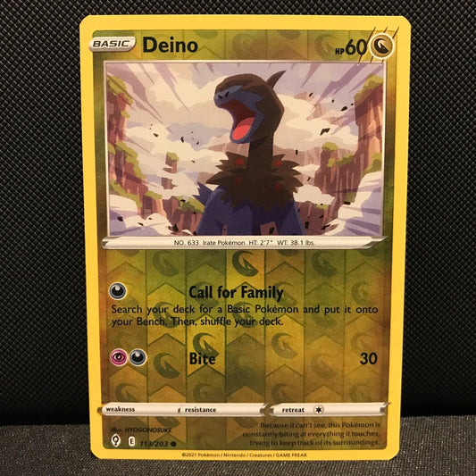 Deino Reverse Holo 113/203 - Evolving Skies Pokemon Card - NM/Mint