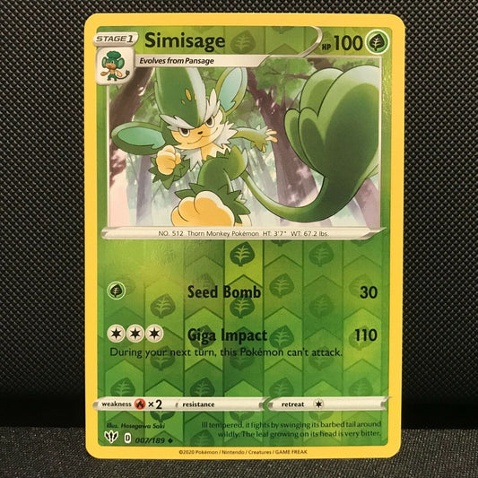 Simisage Reverse Holo 7/189 - Darkness Ablaze Pokemon Card - NM/Mint