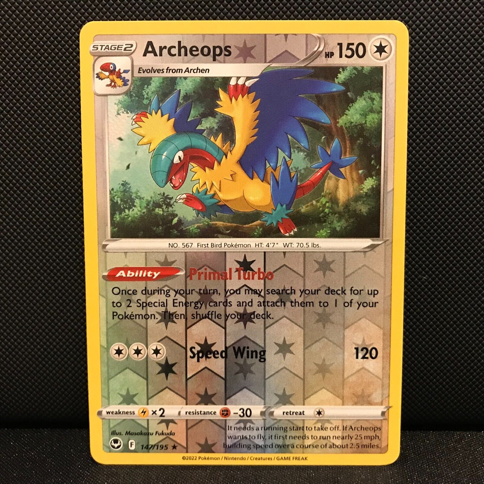 Archeops Reverse Holo 147/195 - Silver Tempest Pokemon Card - NM/Mint