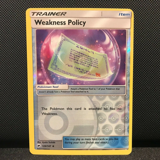 Weakness Policy Reverse Holo 126/147- Burning Shadows Pokemon Card - NM/Mint