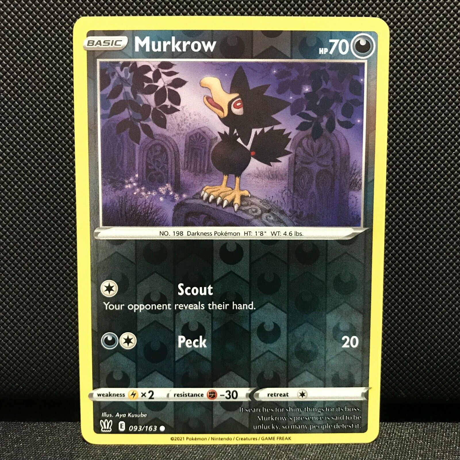 Murkrow Reverse Holo 93/163 - Battle Styles Pokemon Card - NM/Mint
