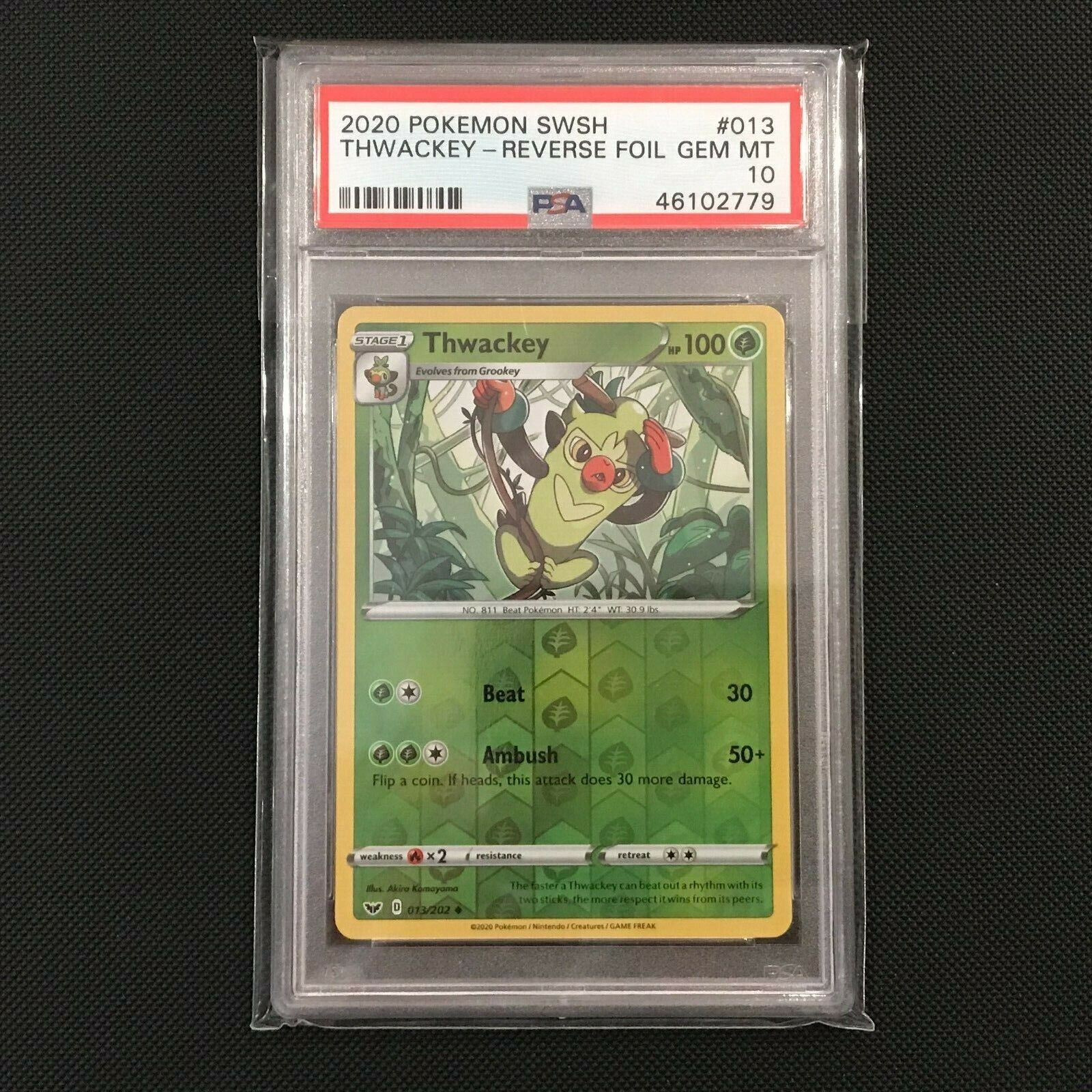 PSA 10 - Thwackey Reverse Holo 13/202 - Sword & Shield Pokemon Card