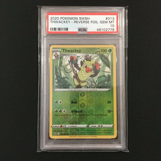 PSA 10 - Thwackey Reverse Holo 13/202 - Sword & Shield Pokemon Card