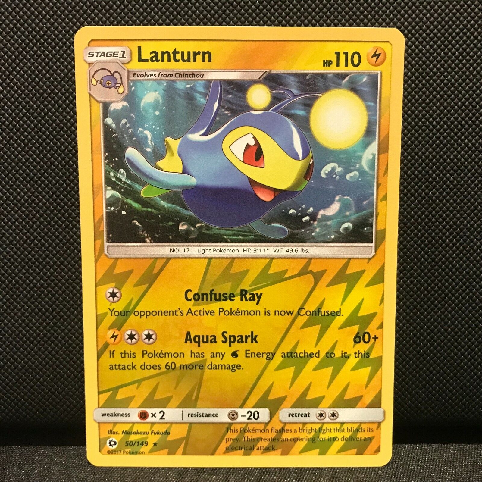 Lanturn Reverse Holo 50/149 - Sun & Moon Base Set Pokemon Card - NM/Mint