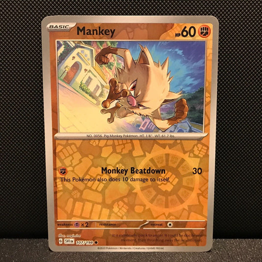 Mankey Reverse Holo 107/198 - SV1EN Base Set Pokemon Card - NM/Mint