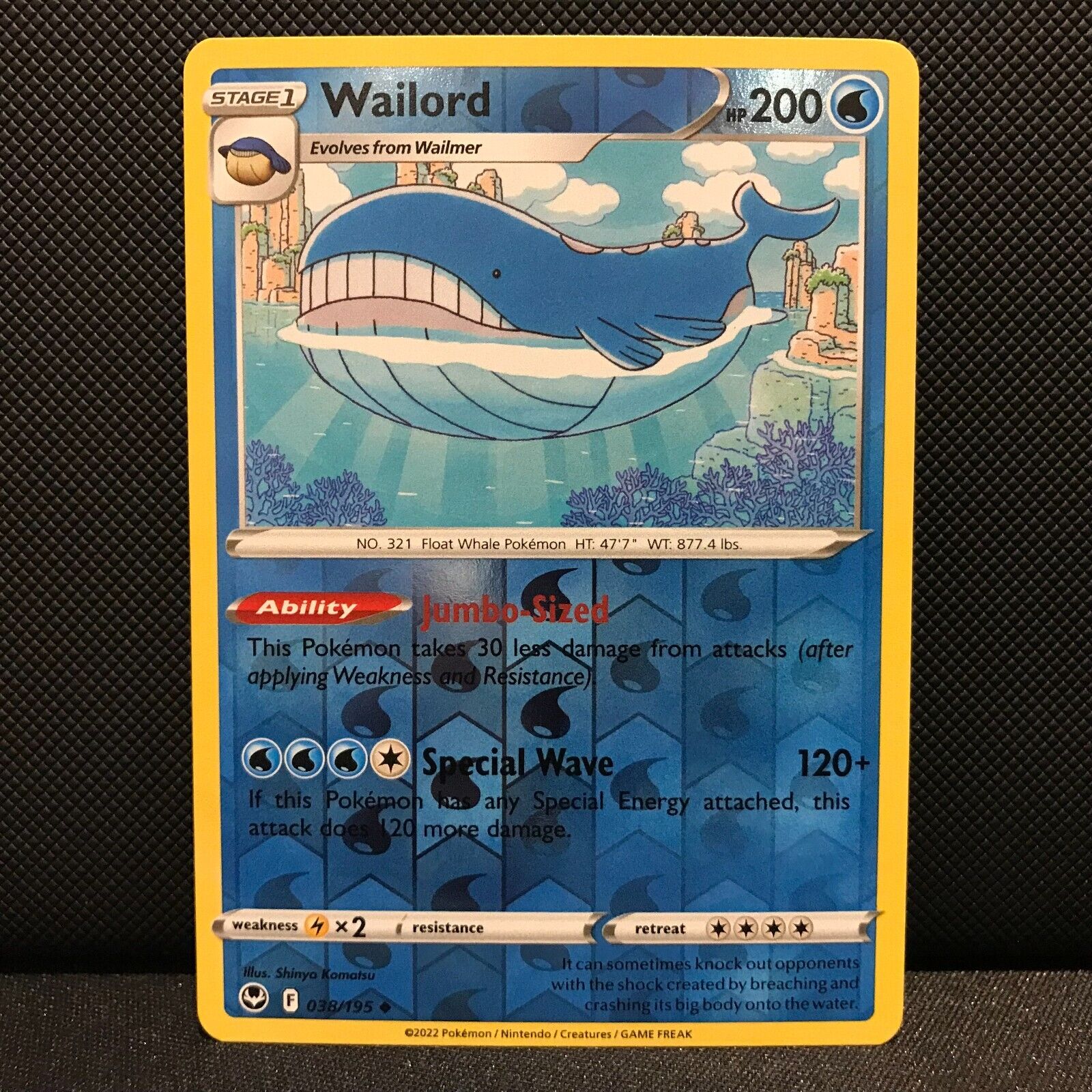 Wailord Reverse Holo 38/195 - Silver Tempest Pokemon Card - NM/Mint