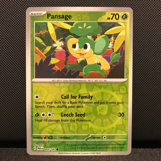 Pansage Reverse Holo 004/182 - Paradox Rift Pokemon Card - NM/Mint