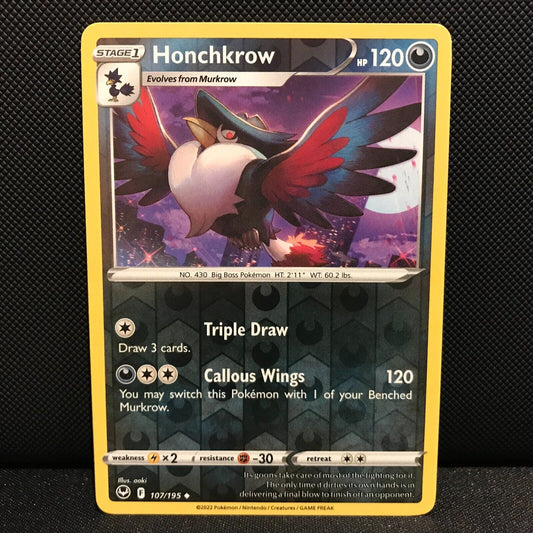 Honchkrow Reverse Holo 107/195 - Silver Tempest Pokemon Card - NM/Mint