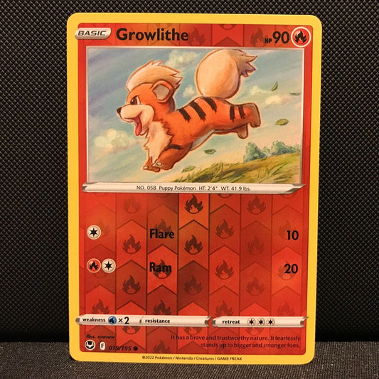 Growlithe Reverse Holo 19/195 - Silver Tempest Pokemon Card - NM/Mint