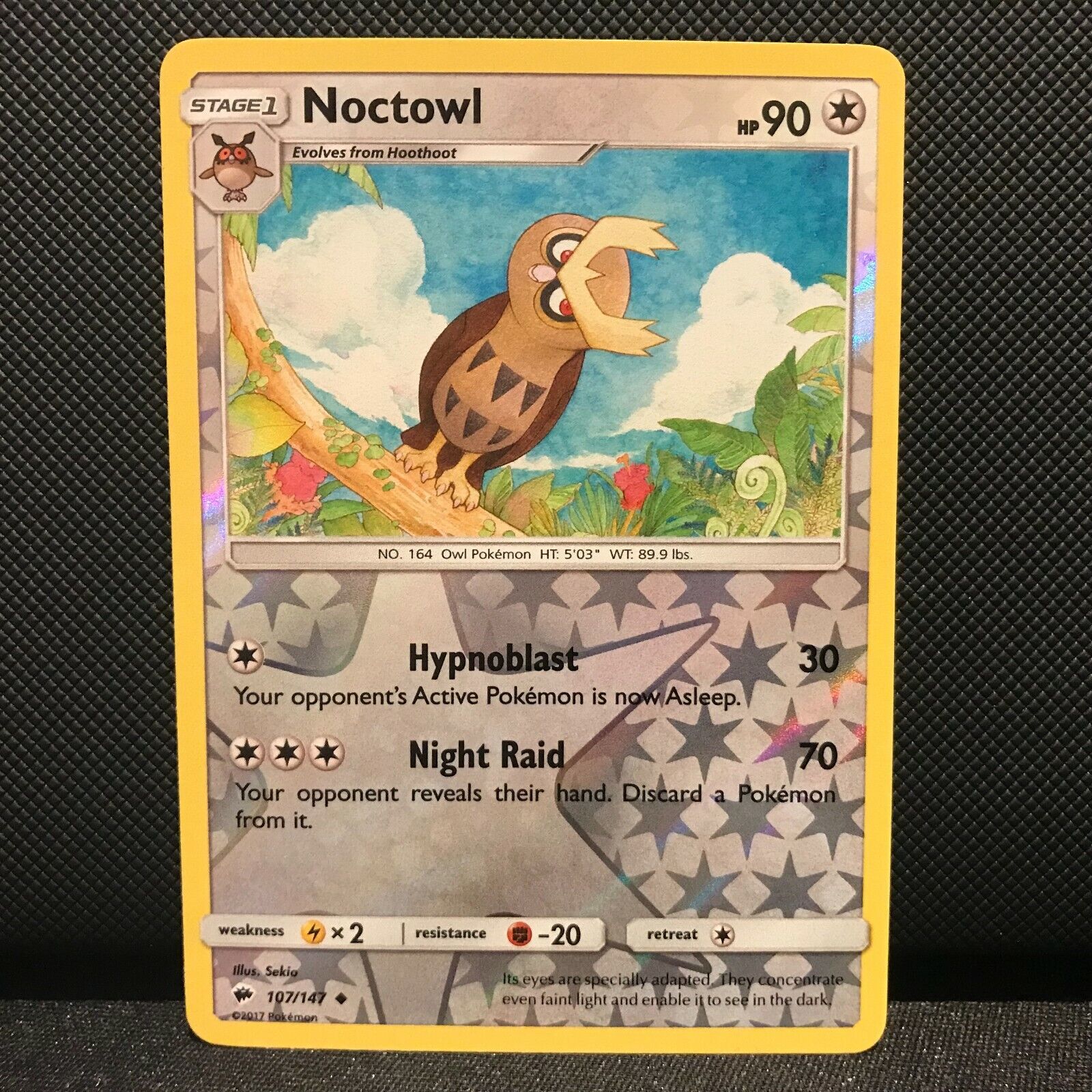 Noctowl Reverse Holo 107/147- Burning Shadows Pokemon Card - NM/Mint