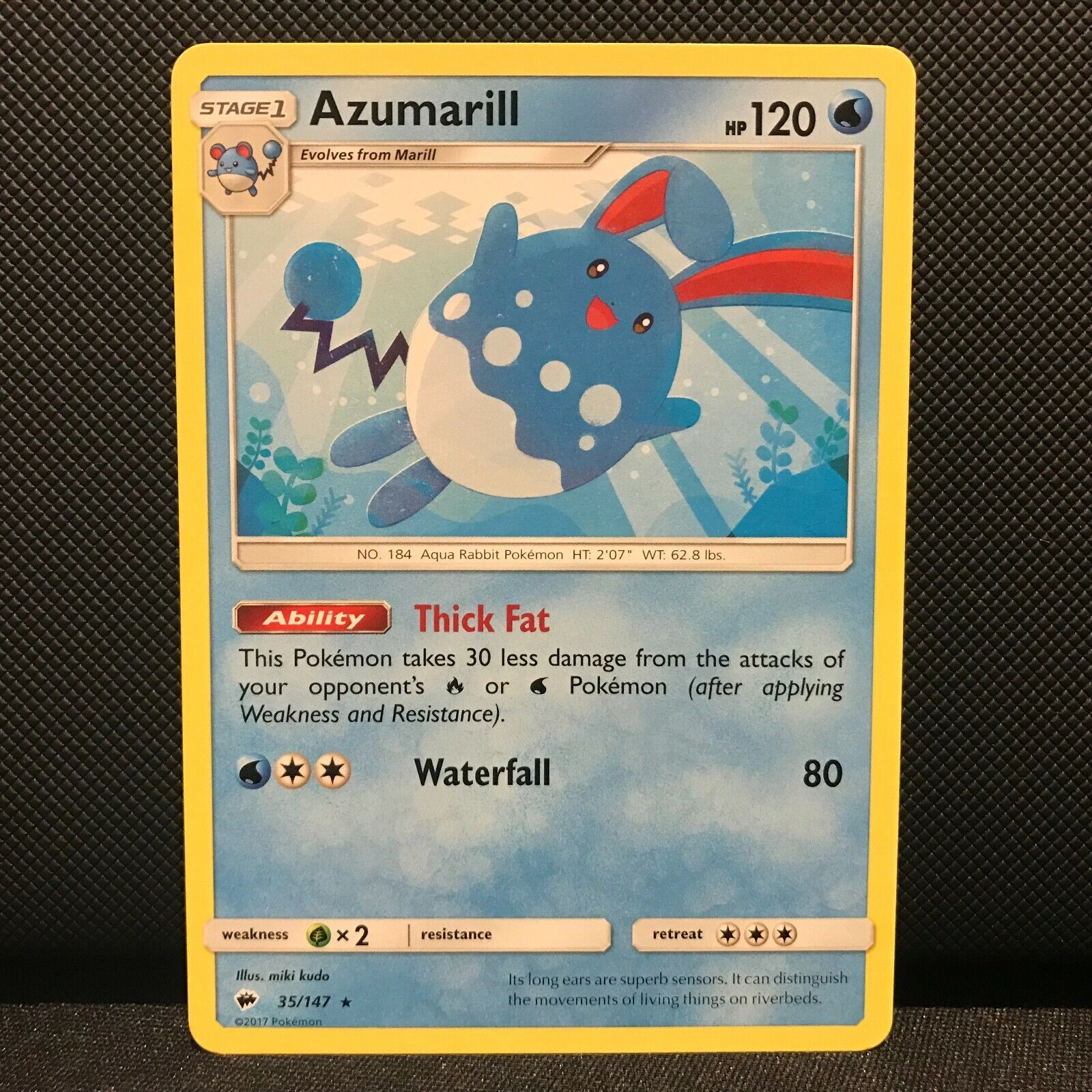 Azumarill 35/147- Burning Shadows Pokemon Card - NM/Mint