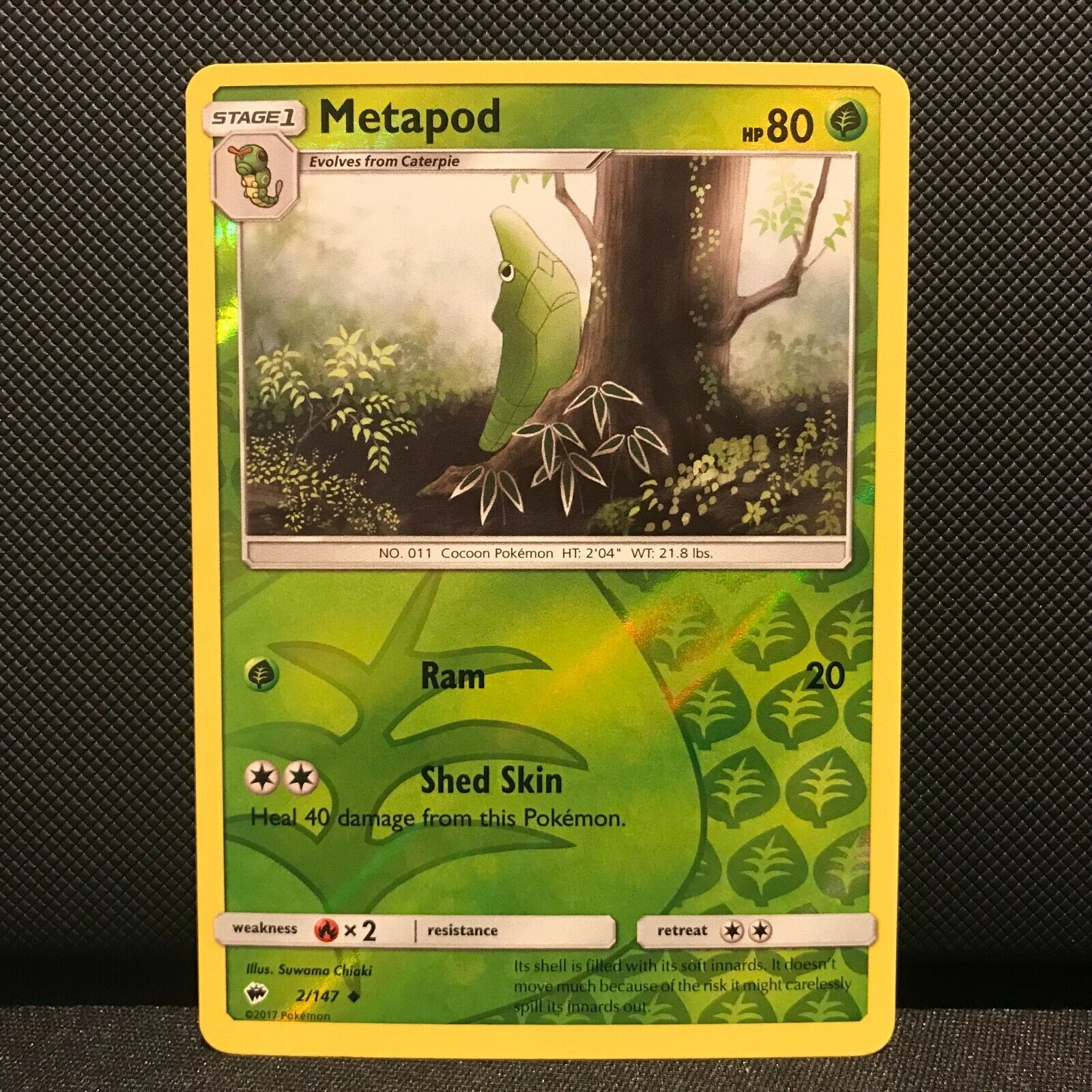 Metapod Reverse Holo 2/147- Burning Shadows Pokemon Card - NM/Mint